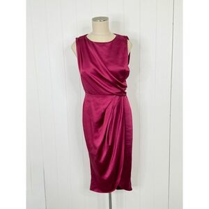 Lush Fuchsia Rose Satin Draped Wrap Midi Dress NWOT Women Small Pink Cocktail